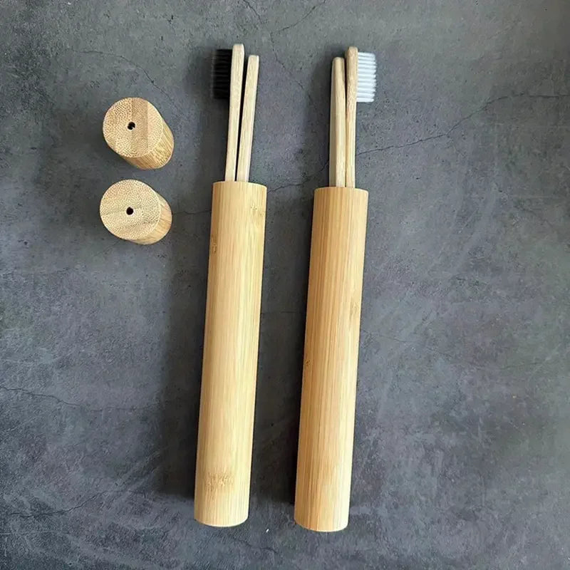 Travel Bamboo Toothbrush Tube Holder Soft Bristle Bamboo Toothbrush, Manual Toothbrushes With Extra Soft Bristles
