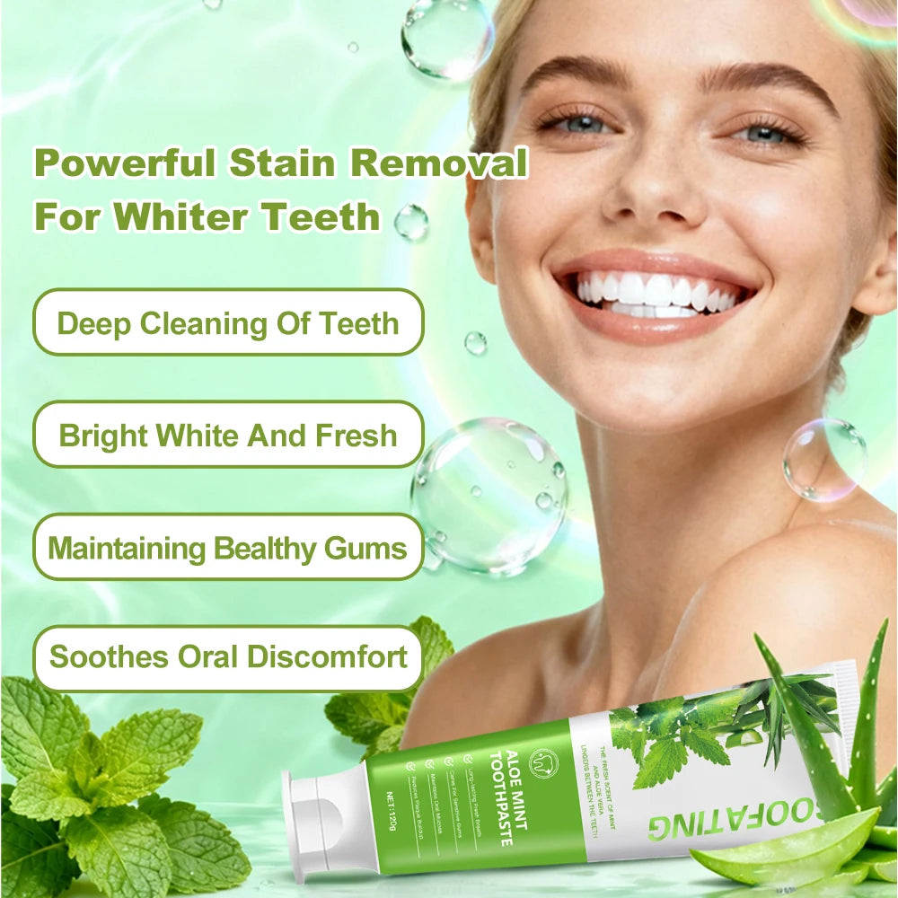 Aloe Vera Mint Organic Toothpaste for Fresh Breath Yellowing Teeth Whitening Fluoride Free Deep Cleaning 120g Home Use Sensitive