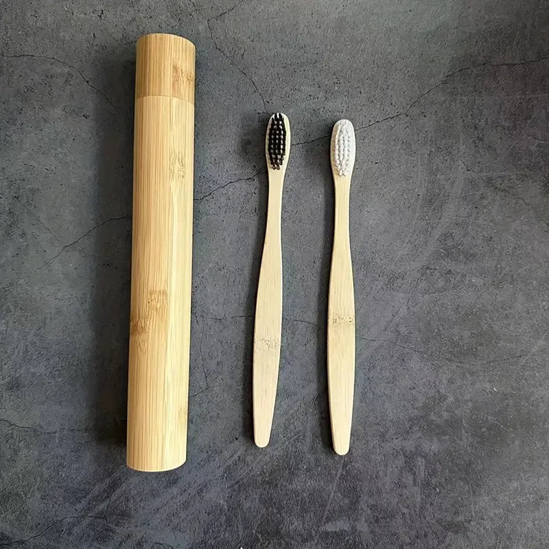 Travel Bamboo Toothbrush Tube Holder Soft Bristle Bamboo Toothbrush, Manual Toothbrushes With Extra Soft Bristles