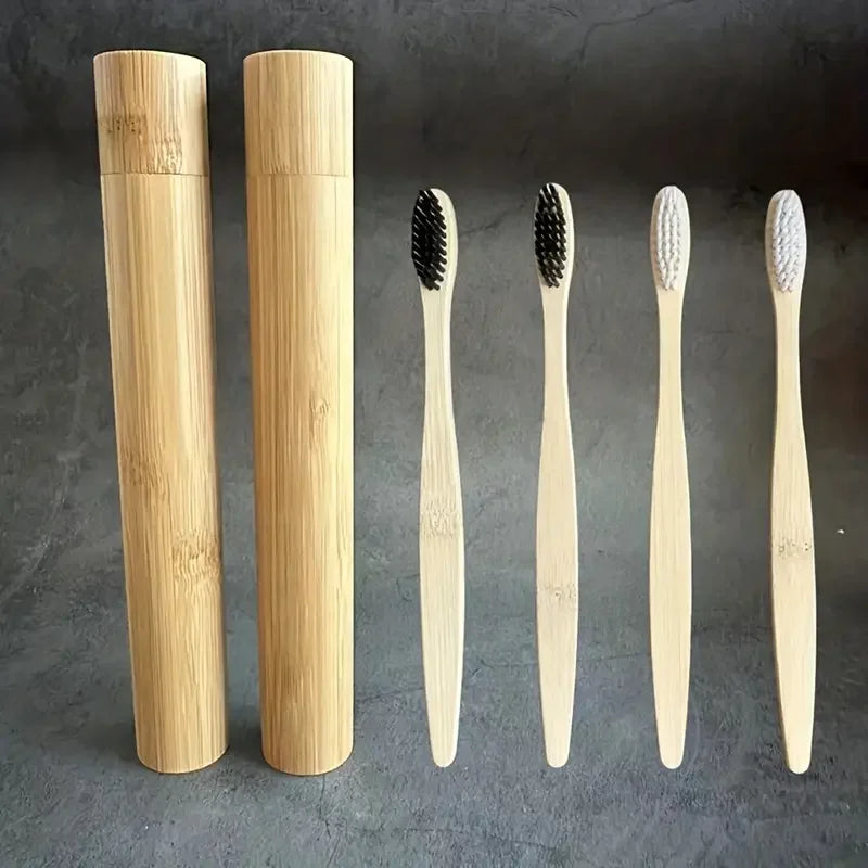 Travel Bamboo Toothbrush Tube Holder Soft Bristle Bamboo Toothbrush, Manual Toothbrushes With Extra Soft Bristles