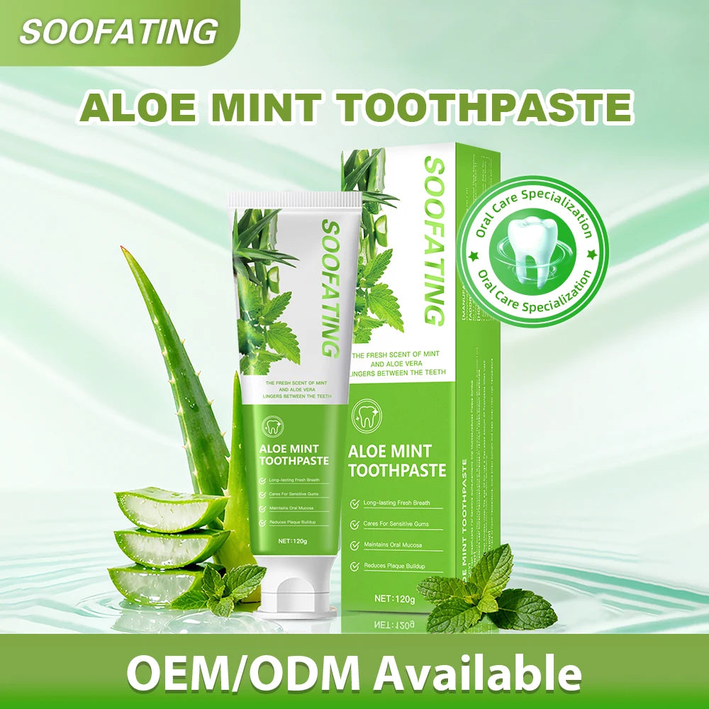 Aloe Vera Mint Organic Toothpaste for Fresh Breath Yellowing Teeth Whitening Fluoride Free Deep Cleaning 120g Home Use Sensitive