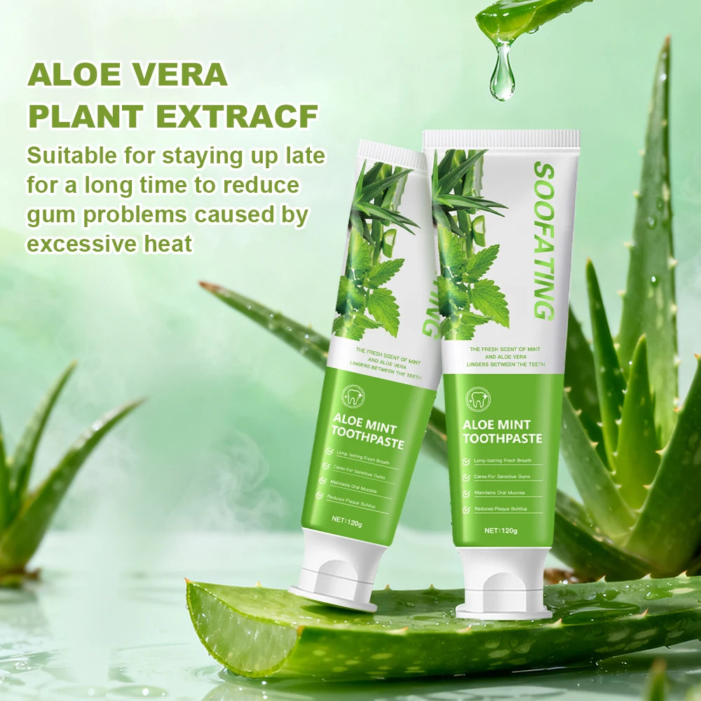 Aloe Vera Mint Organic Toothpaste for Fresh Breath Yellowing Teeth Whitening Fluoride Free Deep Cleaning 120g Home Use Sensitive